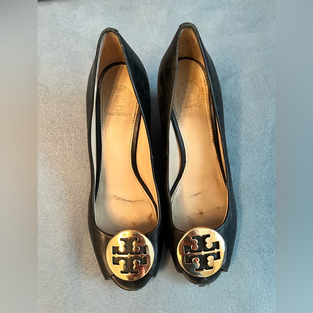 Tori Burch black wedge sandals. Size 5/12.  Gently worn